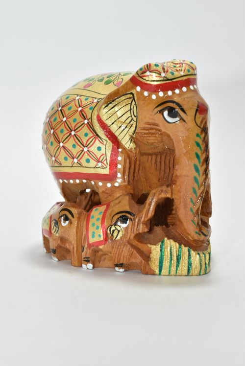 Wooden Elephant Carved Paint Family 2 Inch 1