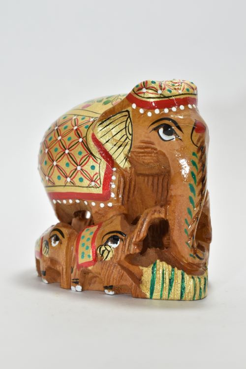 Wooden Elephant Carved Paint Family 2 Inch 2