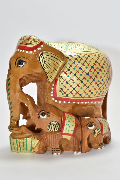 Wooden Elephant Carved Paint Family 3 Inch 3