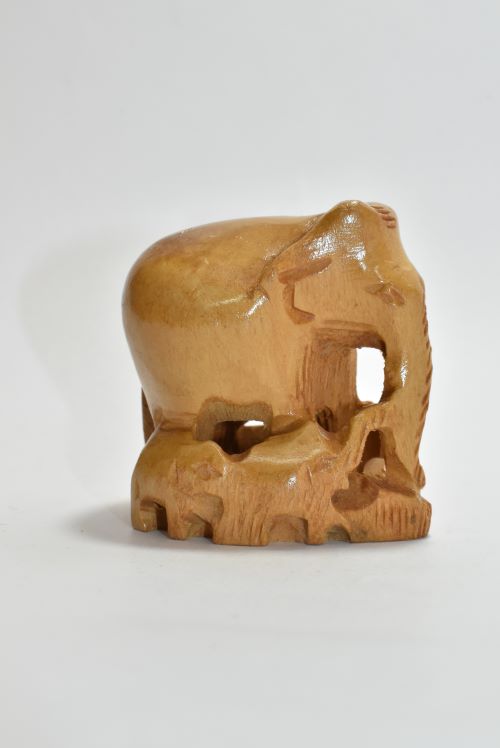 Wooden Elephant Carved Plain Family 2 Inch 1
