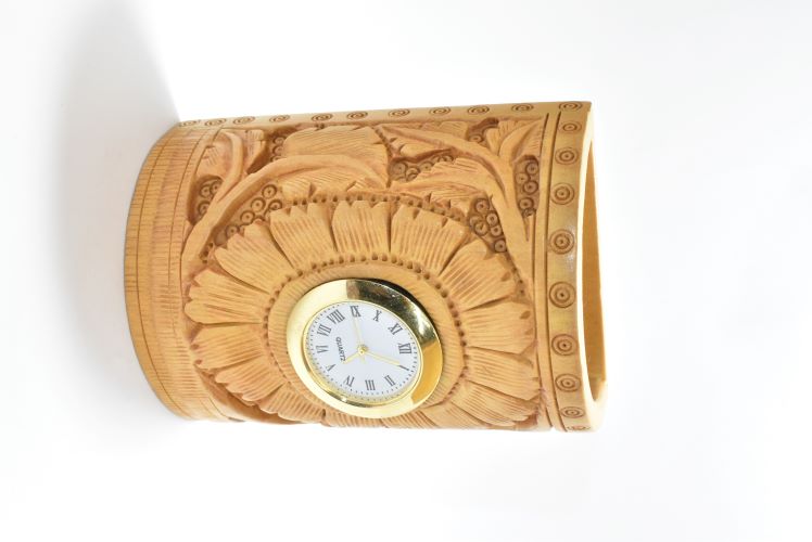 Wooden Pen Stand Carved Watch 4 Inch 1