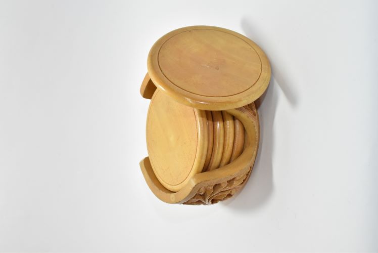 Wooden Tea Coaster Set Of 6 Round Marie 2